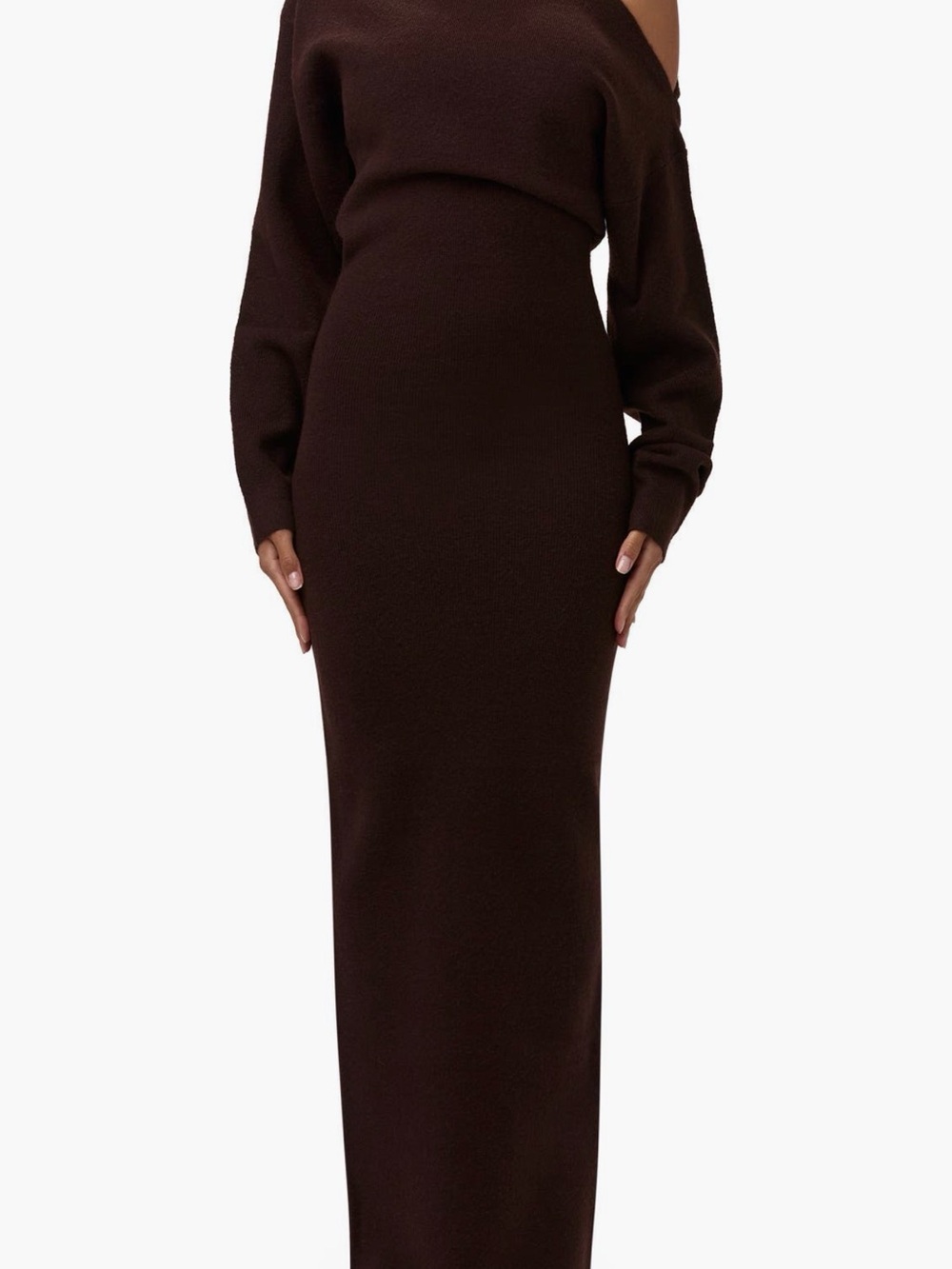 naked wardrobe Chocolate Brown One-Shoulder Knit Maxi Dress